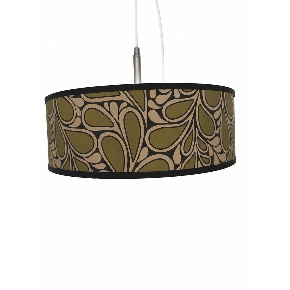 Vintage MCM Drum Pendant Light Olive Green Retro Ceiling Fixture